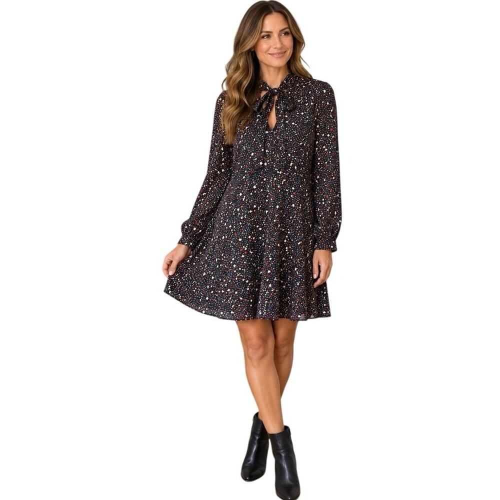 Madewell Balsam Tie Neck Dress Womens Size 14Starry Night 100% Silk Rear Zipper